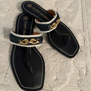 Tory Burch Navy and Gold Women's Sandals